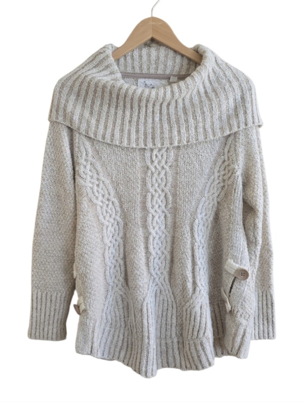 Thistle & Lavender Cream Wool Blend Chunky Cable Knit Cowl Sweater. Size Large
